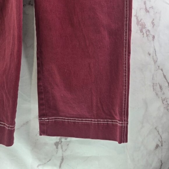 Modcloth Pants Womens 6 Red Wide Leg Crop High Rise Stitching Carpenter Jeans - Picture 4 of 12